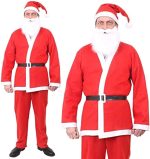 Santa Adults Christmas Outfit – Free Size Non-Woven Suit (Hat + Belt + Top + Trousers + Beard Set)