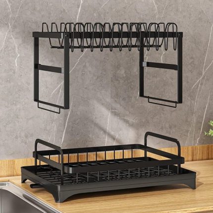 Classy High Quality 2-Tier Carbon Steel Dish Rack (Black)