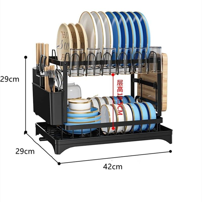 Classy High Quality 2-Tier Carbon Steel Dish Rack (Black)
