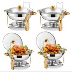 Elegant Round Stainless Steel Chafing Dish with Golden Accents – 5 L