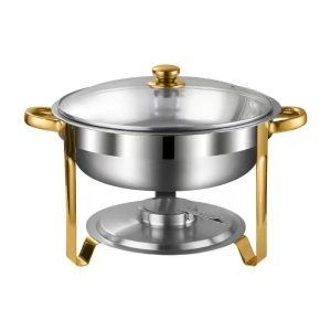 Elegant Round Stainless Steel Chafing Dish with Golden Accents – 5 L