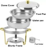 Elegant Round Stainless Steel Chafing Dish with Golden Accents – 5 L