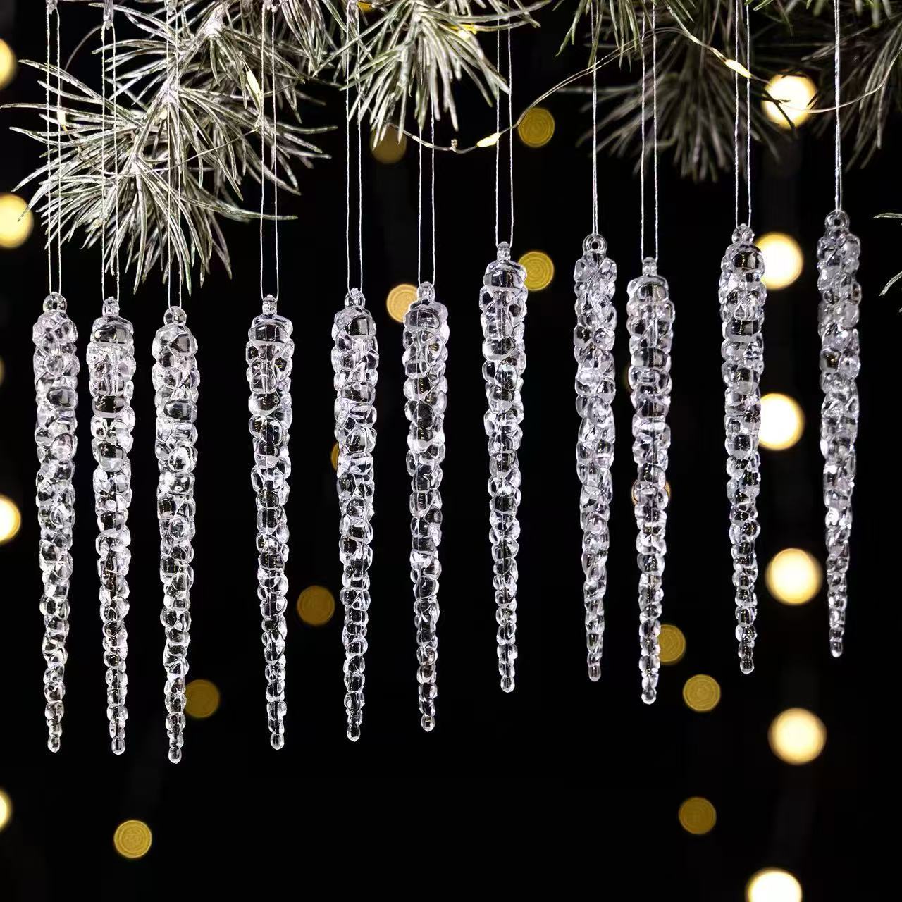Set of 12 Crystal Clear Icicle Ornaments Set of 12 Crystal Clear Icicle Ornaments