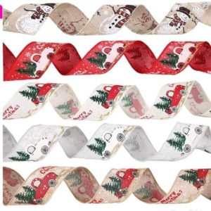 5M Christmas Themed Ribbon – Festive Wired Holiday Ribbon