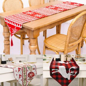 Elegant Christmas Themed Table Runner With Tassels – 180 × 35 cm