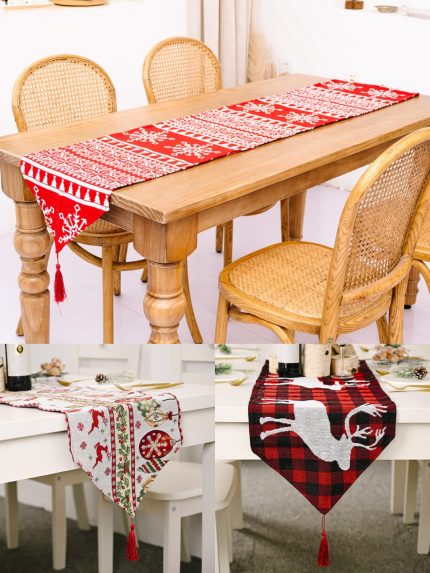Elegant Christmas Themed Table Runner With Tassels – 180 × 35 cm