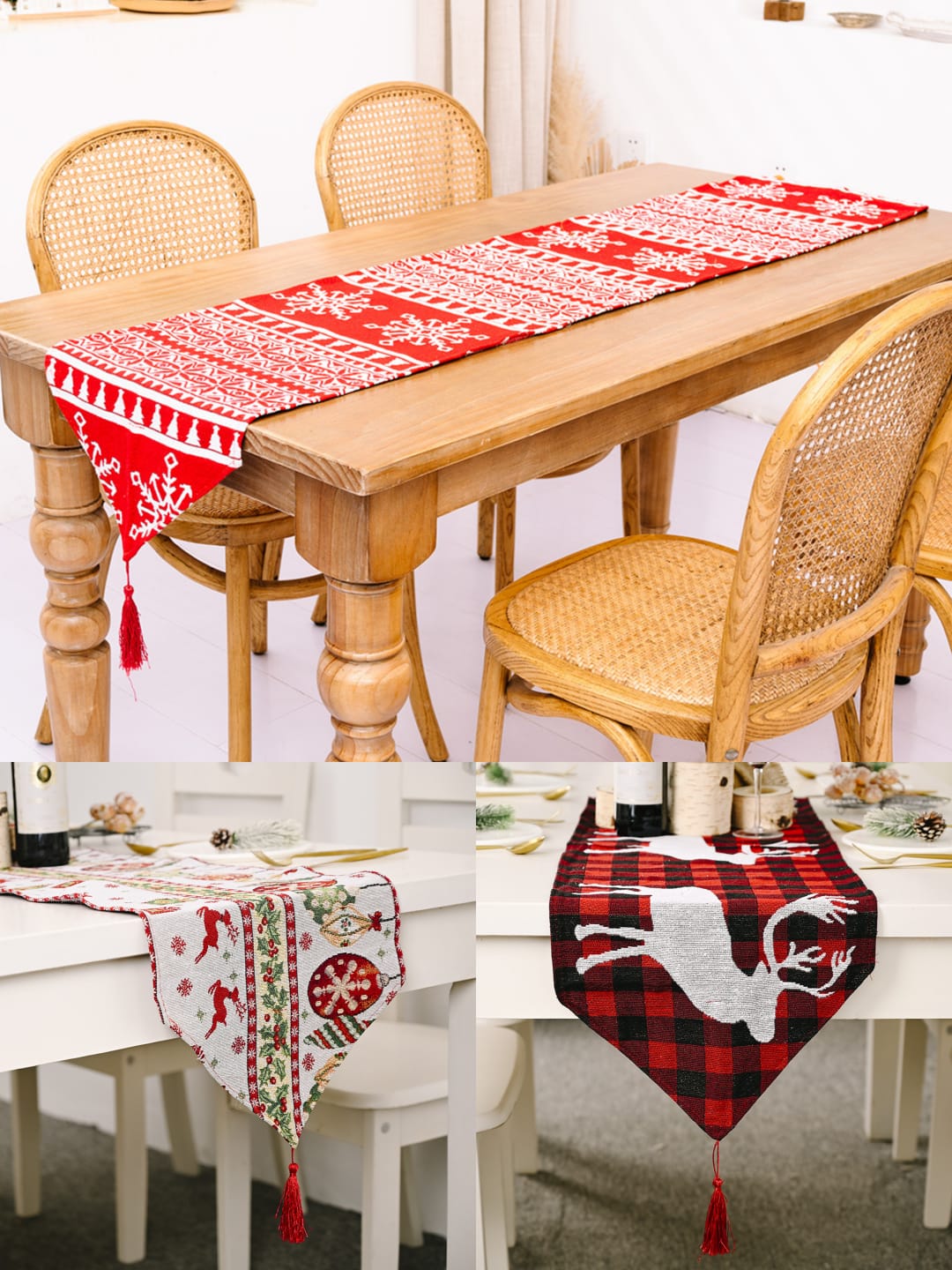Elegant Christmas Themed Table Runner With Tassels – 180 × 35 cm Elegant Christmas Themed Table Runner With Tassels – 180 × 35 cm