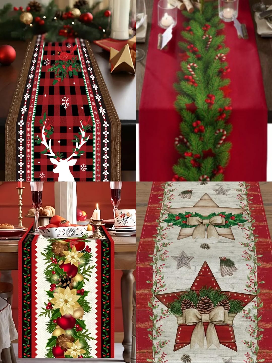 Christmas Themed Table Runner 33×233 cm – Elegant Long Festive Linen