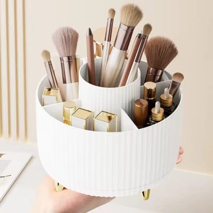 360° Rotating Desktop Makeup Brushes Organizer — Cosmetic Storage Box & Lipstick Holder Stand