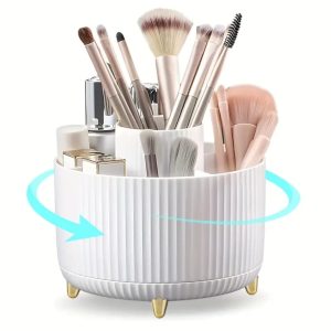 360° Rotating Desktop Makeup Brushes Organizer — Cosmetic Storage Box & Lipstick Holder Stand