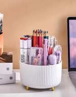 360° Rotating Desktop Makeup Brushes Organizer — Cosmetic Storage Box & Lipstick Holder Stand