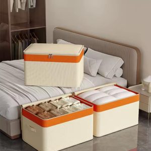 Canvas Quilt Clothing Storage Organizer (Beige, Foldable, 63 × 43 × 35 cm)