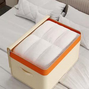 Canvas Quilt Clothing Storage Organizer (Beige, Foldable, 63 × 43 × 35 cm)