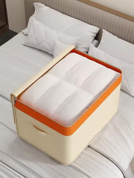Canvas Quilt Clothing Storage Organizer (Beige, Foldable, 63 × 43 × 35 cm)