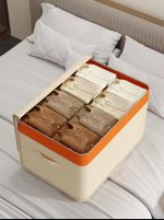 Canvas Quilt Clothing Storage Organizer (Beige, Foldable, 63 × 43 × 35 cm)