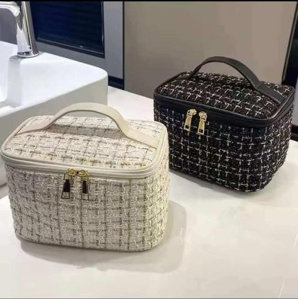 Travel & Vanity Tweed Make-up Pouch (White or Black)