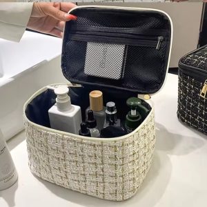 Travel & Vanity Tweed Make-up Pouch (White or Black)