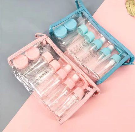 10‑Piece Refillable Travel Lotion Bottle Kit (Blue & Pink)