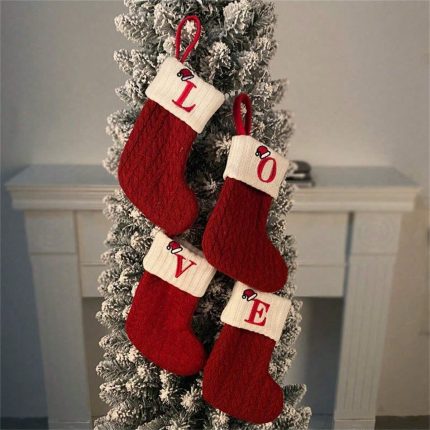 Knit Monogram Christmas Socks & Red Snowflake Tree Pendant Gift Set