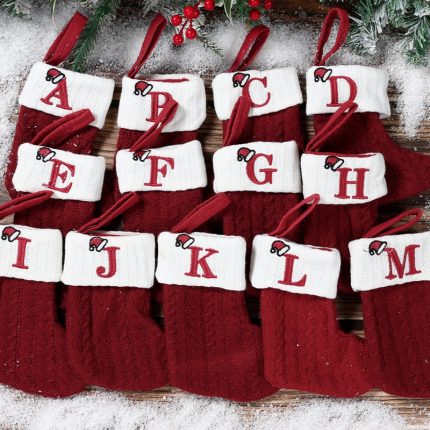 Knit Monogram Christmas Socks & Red Snowflake Tree Pendant Gift Set