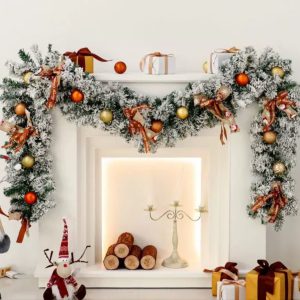 LED Christmas Garland with Ball Ornaments, Candy Canes & Eucalyptus (Battery Operated)