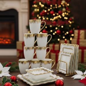 Gold Detail Dinner Set 24pc – Premium Ceramic Tableware with Gold Accents