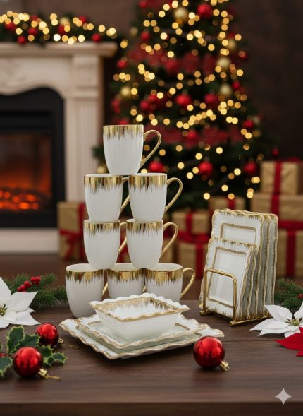 Gold Detail Dinner Set 24pc – Premium Ceramic Tableware with Gold Accents