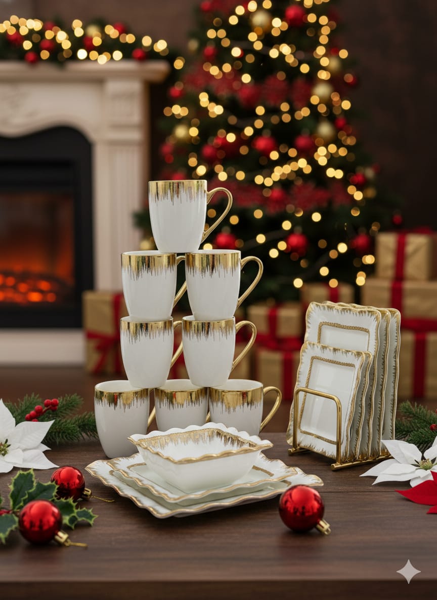 Gold Detail Dinner Set 24pc – Premium Ceramic Tableware with Gold Accents Gold Detail Dinner Set 24pc – Premium Ceramic Tableware with Gold Accents