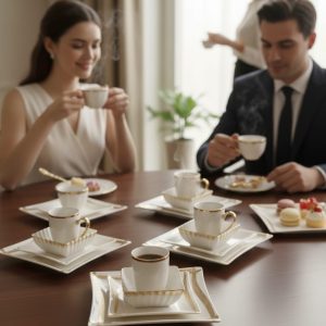 24‑Piece Gold Line Porcelain Dinner Set