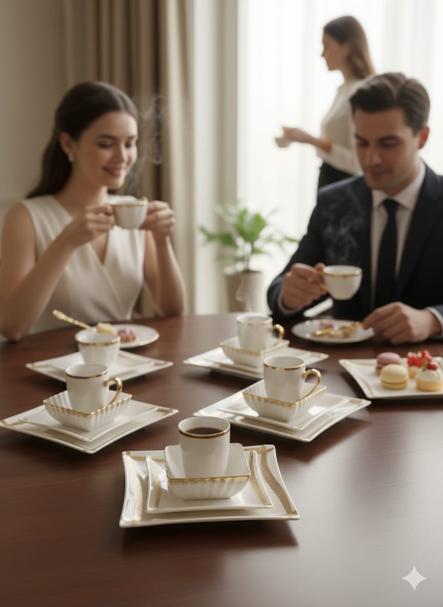 24‑Piece Gold Line Porcelain Dinner Set