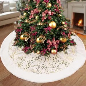 Faux Fur Christmas Tree Skirt – 90 cm (White Silver / White Gold)