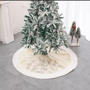 Faux Fur Christmas Tree Skirt – 90 cm (White Silver / White Gold)