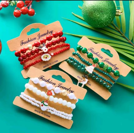 Christmas Themed Bracelets – 4‑Pack Festive Beaded Bracelet Set
