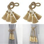 1pair Tassel Curtain Tieback – Gold Curtain Rope Holder