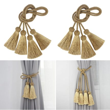 1pair Tassel Curtain Tieback – Gold Curtain Rope Holder