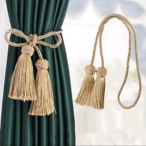1pair Tassel Curtain Tieback – Gold Curtain Rope Holder