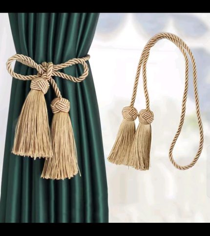 1pair Tassel Curtain Tieback – Gold Curtain Rope Holder