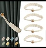 1 Pair Handmade Magnetic Curtain Tieback – Cotton Rope Strap Curtain Holder Clip for Home Decor