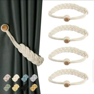 1 Pair Handmade Magnetic Curtain Tieback – Cotton Rope Strap Curtain Holder Clip for Home Decor