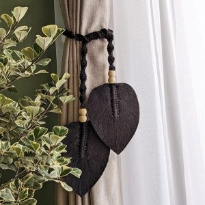 Leaf Curtains with Straps — Handmade Woven Bohemian Curtains for Living Room & Bedroom