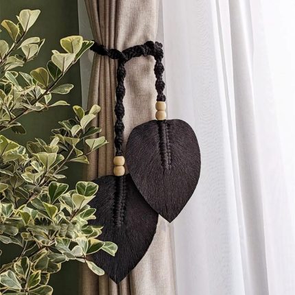 Leaf Curtains with Straps — Handmade Woven Bohemian Curtains for Living Room & Bedroom