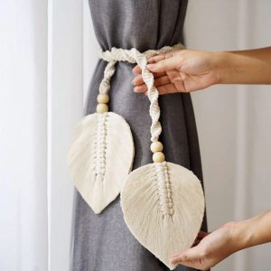 Leaf Curtains with Straps — Handmade Woven Bohemian Curtains for Living Room & Bedroom