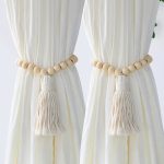 Macrame Curtain Tiebacks – Wooden Beads Boho Curtain Accessories for Home Decor (Set of 2)