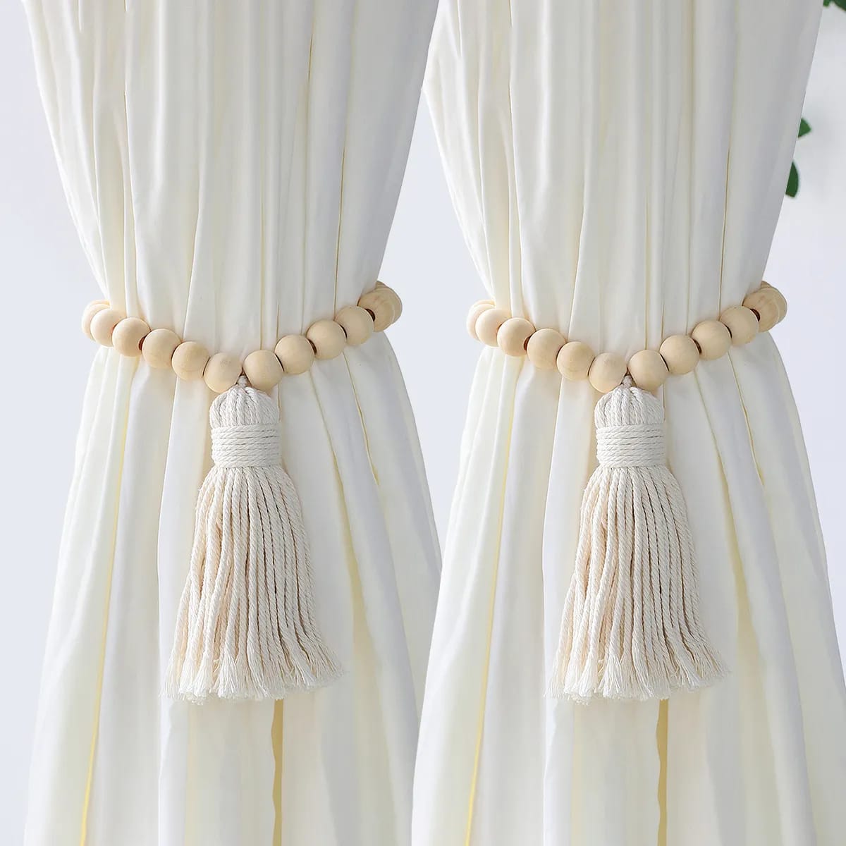 Macrame Curtain Tiebacks – Wooden Beads Boho Curtain Accessories for Home Decor (Set of 2) Macrame Curtain Tiebacks – Wooden Beads Boho Curtain Accessories for Home Decor (Set of 2)