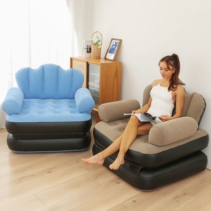 5 in 1 Inflatable Couch Lazy Sofa Bed – Brown (Foldable Waterproof 1-Seater Sofa Pull-Out Bed)