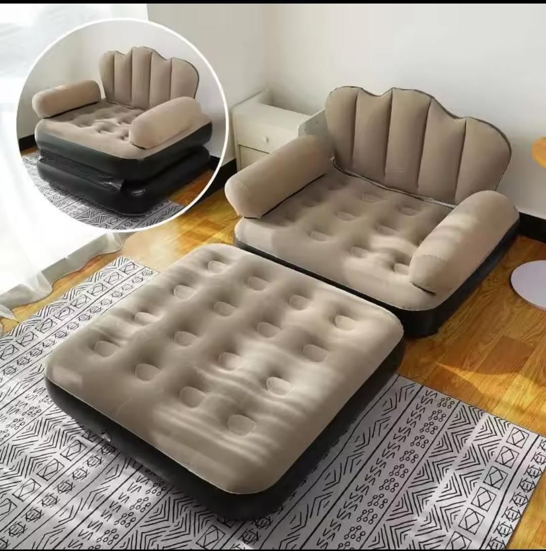 5 in 1 Inflatable Couch Lazy Sofa Bed – Brown (Foldable Waterproof 1-Seater Sofa Pull-Out Bed)