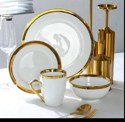 24 pcs gold line ceramic dinner set