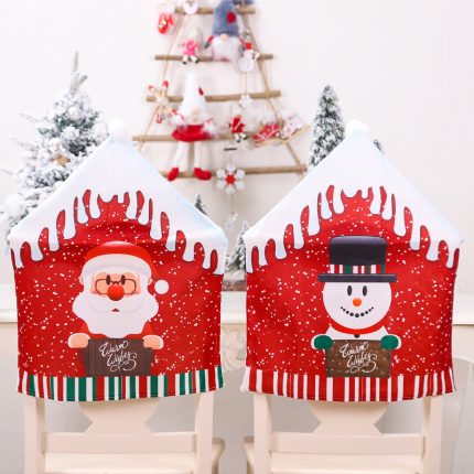 Ornamental Christmas Chair Back Covers – Santa Claus & Snowman (57 × 48 cm)