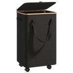 Foldable Laundry Storage Basket With Bamboo Frame and Detachable Wheels – 70L