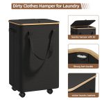 Foldable Laundry Storage Basket With Bamboo Frame and Detachable Wheels – 70L